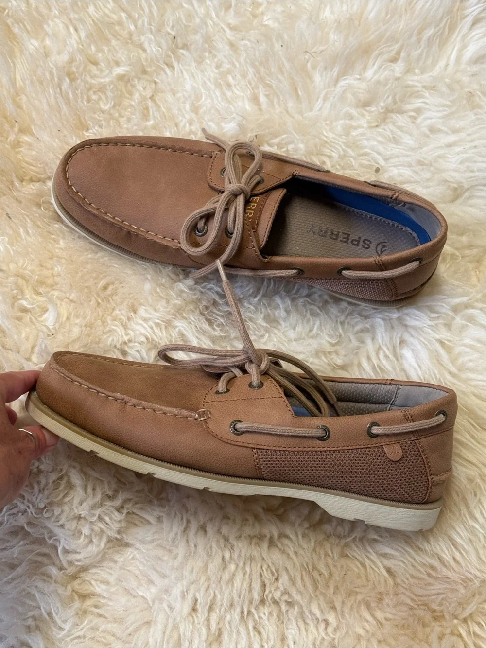 NEW $110 Sperry Men’s 8.5 Brown Leather Boat Shoes Slip On Loafers comfy sneaker